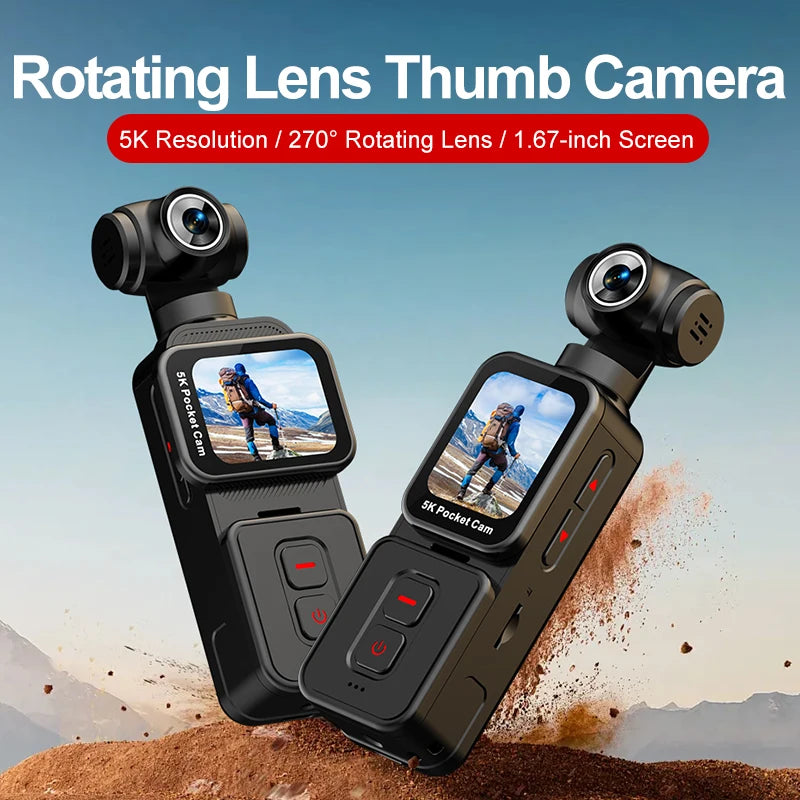 5K Pocket Action Camera Rotation Lens Quick Focus Sports Camcorder 1.69" Touch Screen Video Record Camera  Anti Shake