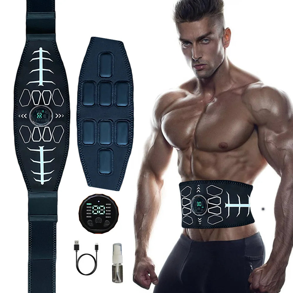 Abdominal Muscle Toner EMS Muscle Stimulator Electric Toning Belt Waist Trainer USB Recharge Body Weight Loss Fitness Massager