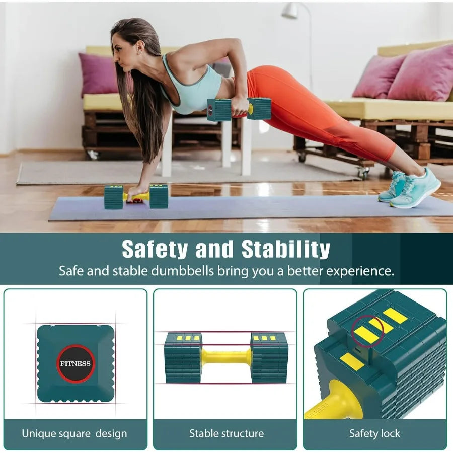 Adjustable Weight Dumbbells Set of 2, 3.4lb/5.7lb/8lb/10.3lb/12.6lb Each Hand Weight Sets for Women/Men, Adjustable Dumbbells Se