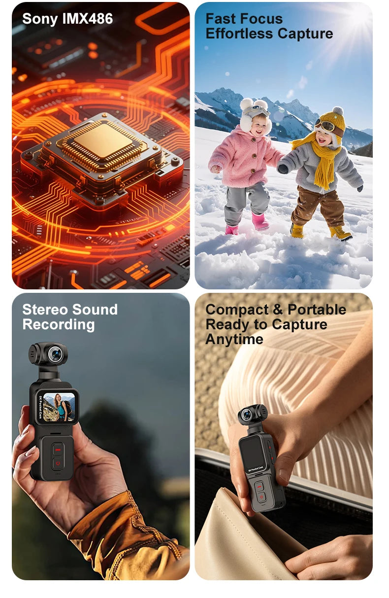 5K Pocket Action Camera Rotation Lens Quick Focus Sports Camcorder 1.69" Touch Screen Video Record Camera  Anti Shake