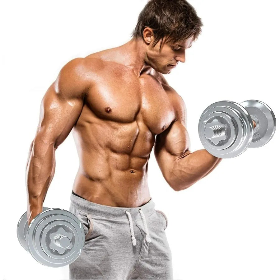 Fitness Dumbbells Set, Adjustable Weight Sets up to 44 lbs, with Metal Connecting Rod Used As Barbell, Chromed Weights, Hardcove