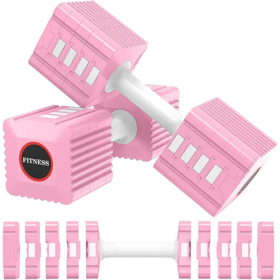 Adjustable Weight Dumbbells Set of 2, 3.4lb/5.7lb/8lb/10.3lb/12.6lb Each Hand Weight Sets for Women/Men, Adjustable Dumbbells Se