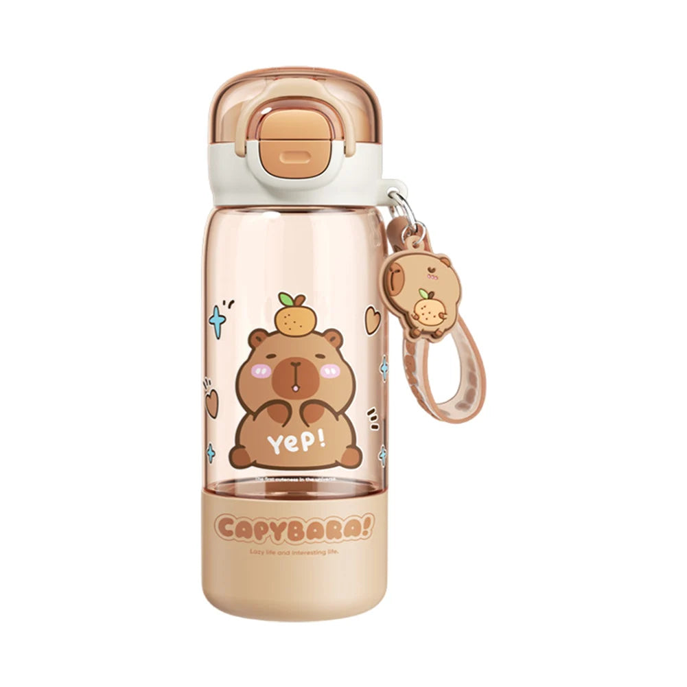 Capybara Large Capacity Water Cup & Straw Leakproof Drinks Bottle Plastic Kapibara Cup for Childs Teen Girl Travel School Sports