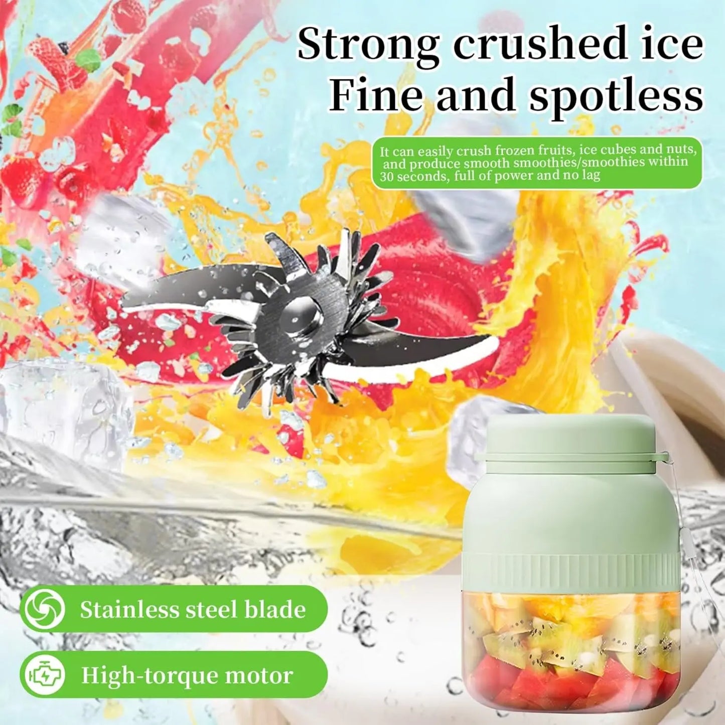 Portable Rechargeable Blender for Smoothies & Shakes - Green, Compact for Office, Gym, Travel