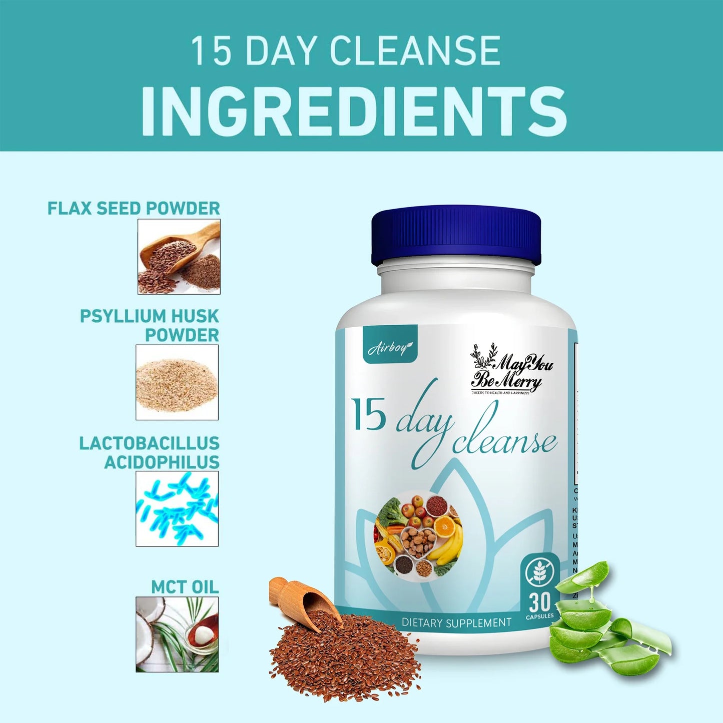 15 Day Cleanse - Promotes Fat Burning, and Reduces Fat Cells,Helps Eliminate Toxins From Blood Circulation - 30 Capsules