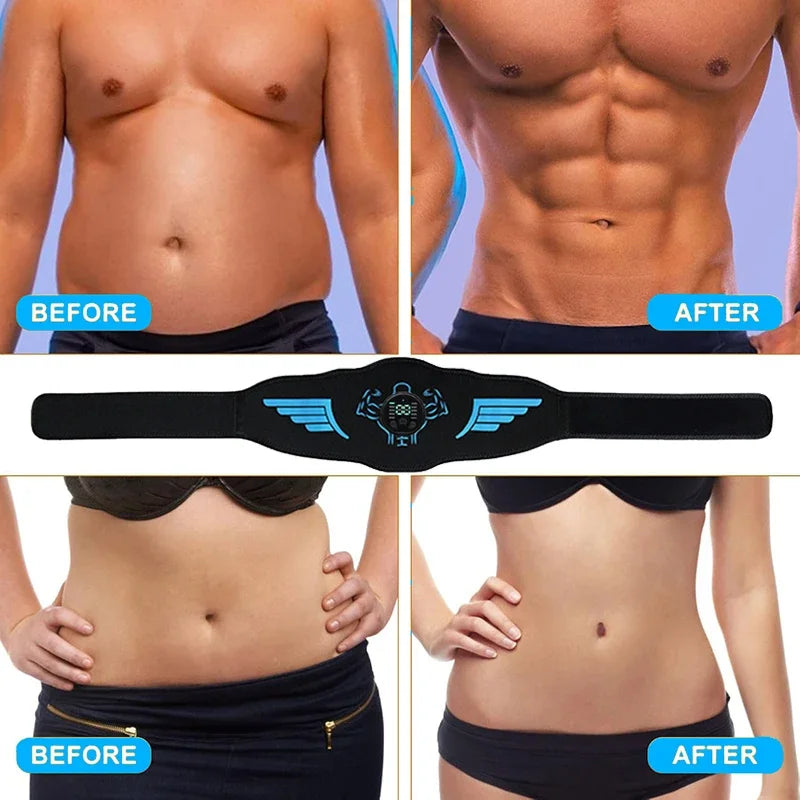 EMS Abdominal Toning Belt Muscle Toner Abs Trainer Electric USB Recharge Body Waist Massager Weight Loss Fitness Equipment Unisex