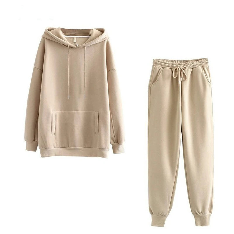 Women Tracksuit Casual Hoodies Sweatshirt Pant Set Lounge Wear Sport Suit 2PCS Autumn Winter Clothes Hooded Thicken Sets