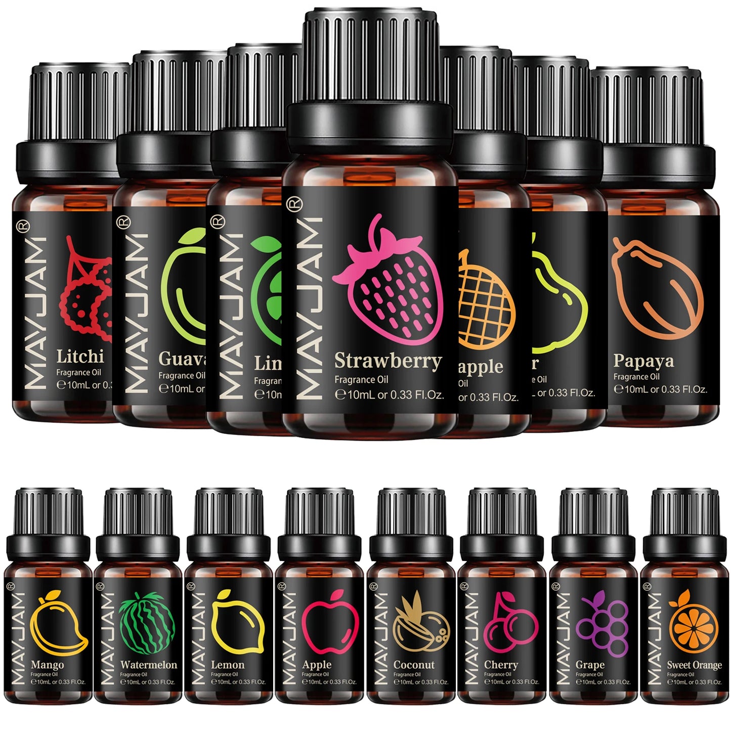 MAYJAM Fruit Fragrance Oil Strawberry Lemon Sweet Orange Papaya Litchi Kiwifruit Pear Fig Essential Oil Home Hotel Reed Diffuser
