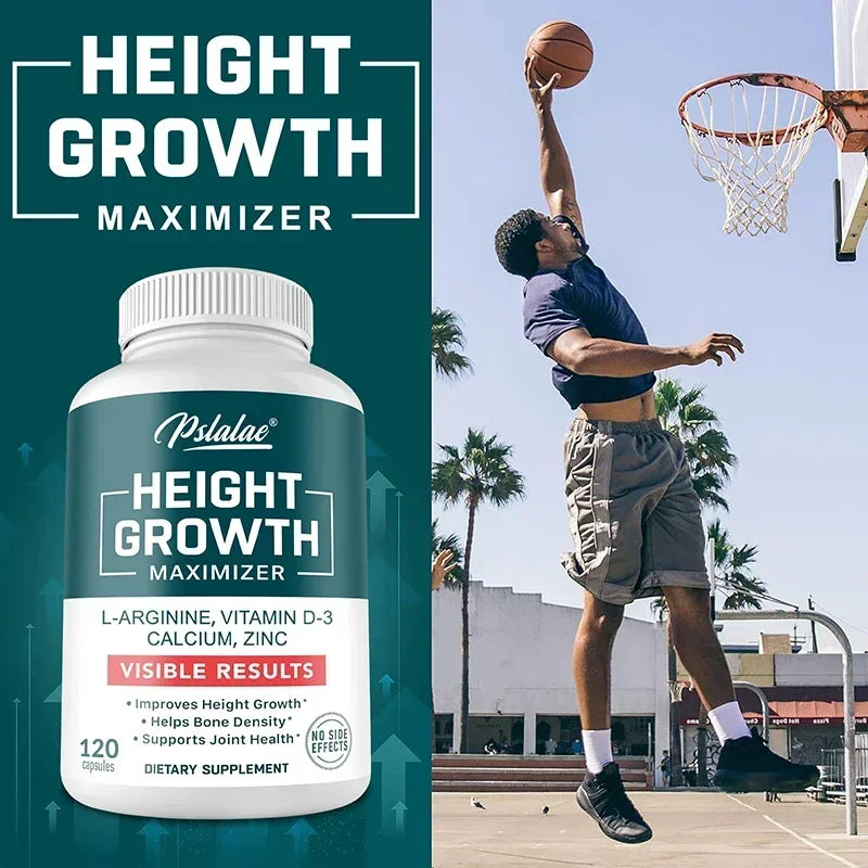 Height Growth Supplement With Vitamins and Calcium Zinc - Improves Bone Strength Promotes Growth - 120 Capsules