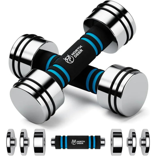 Steel Dumbbells Ultracompact & Adjustable Chrome Dumbbell with Foam Handles 2×5LB Standard-Finish Home Gym Workout