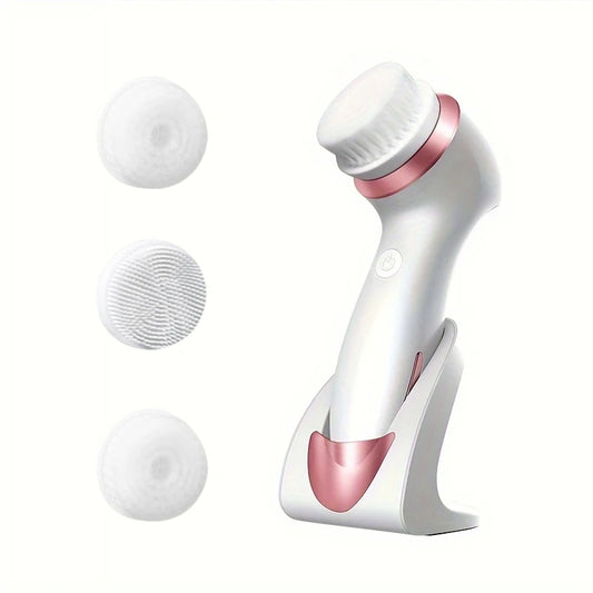 Electric Facial Cleansing Brush 3 in 1 with 3 Brush Heads Water Proof Rechargeable Rose Gold with Purple Massage Head