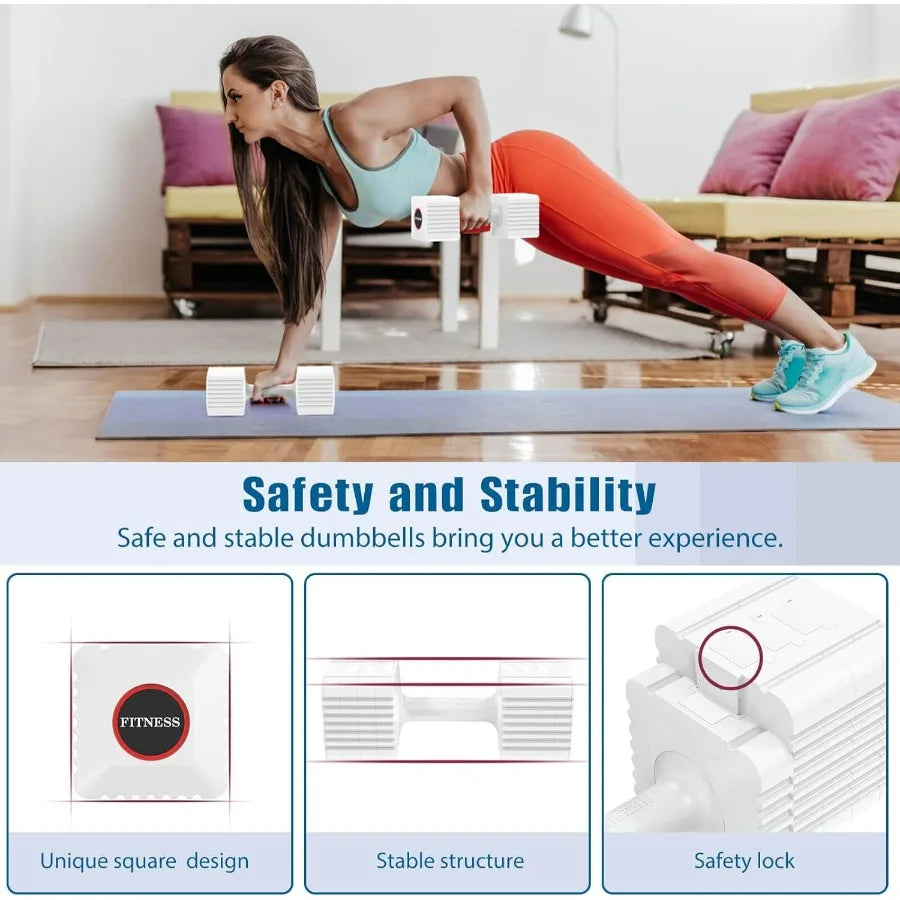 Adjustable Weight Dumbbells Set of 2, 3.4lb/5.7lb/8lb/10.3lb/12.6lb Each Hand Weight Sets for Women/Men, Adjustable Dumbbells Se