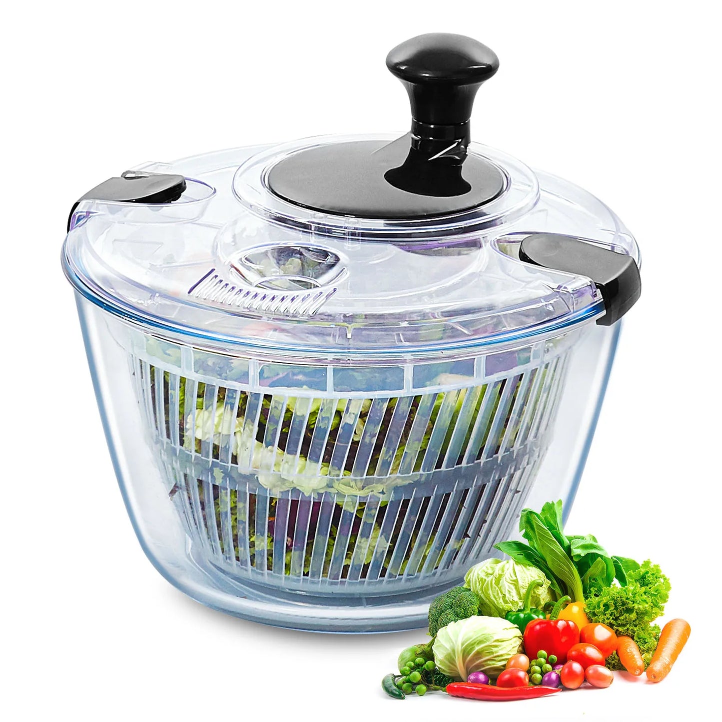 VEVOR Glass Salad Spinner 4.75Qt One-handed Easy Press Large Vegetable Dryer Washer Lettuce Cleaner and Dryer for Greens Herbs