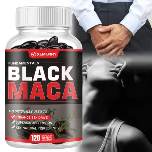 Black Maca Capsules - Enhances Energy, Endurance and Performance, and Improves Muscle Mass - 120 Capsules