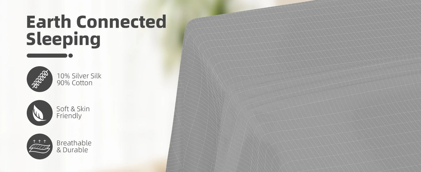 Grounding Sheet, 90% Organic Cotton+10% Pure Silver Organic Fitted Grounded Sheet for Improved Sleep