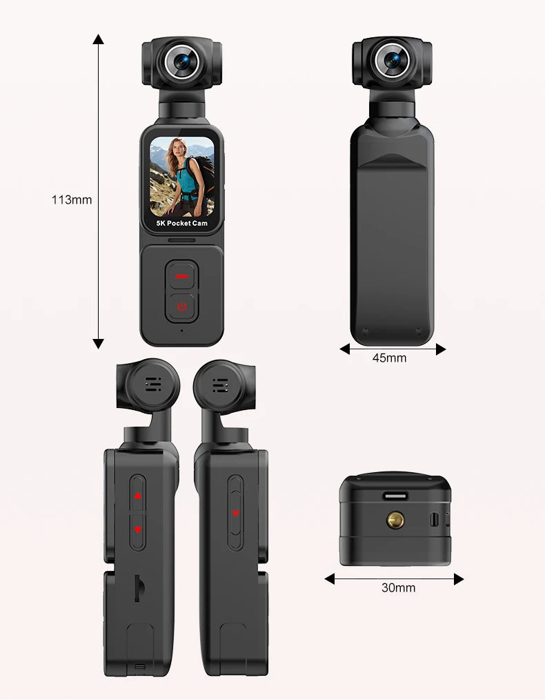 5K Pocket Action Camera Rotation Lens Quick Focus Sports Camcorder 1.69" Touch Screen Video Record Camera  Anti Shake