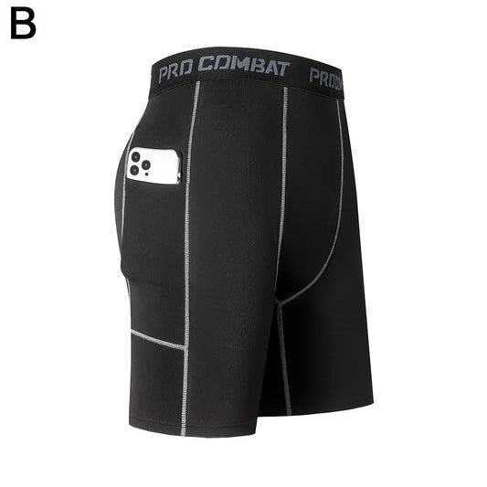 High Performance Men's Compression Short Pants With Pocket Elastic Quick Dry Breathable Stretchy Base Layer For Sports Gym