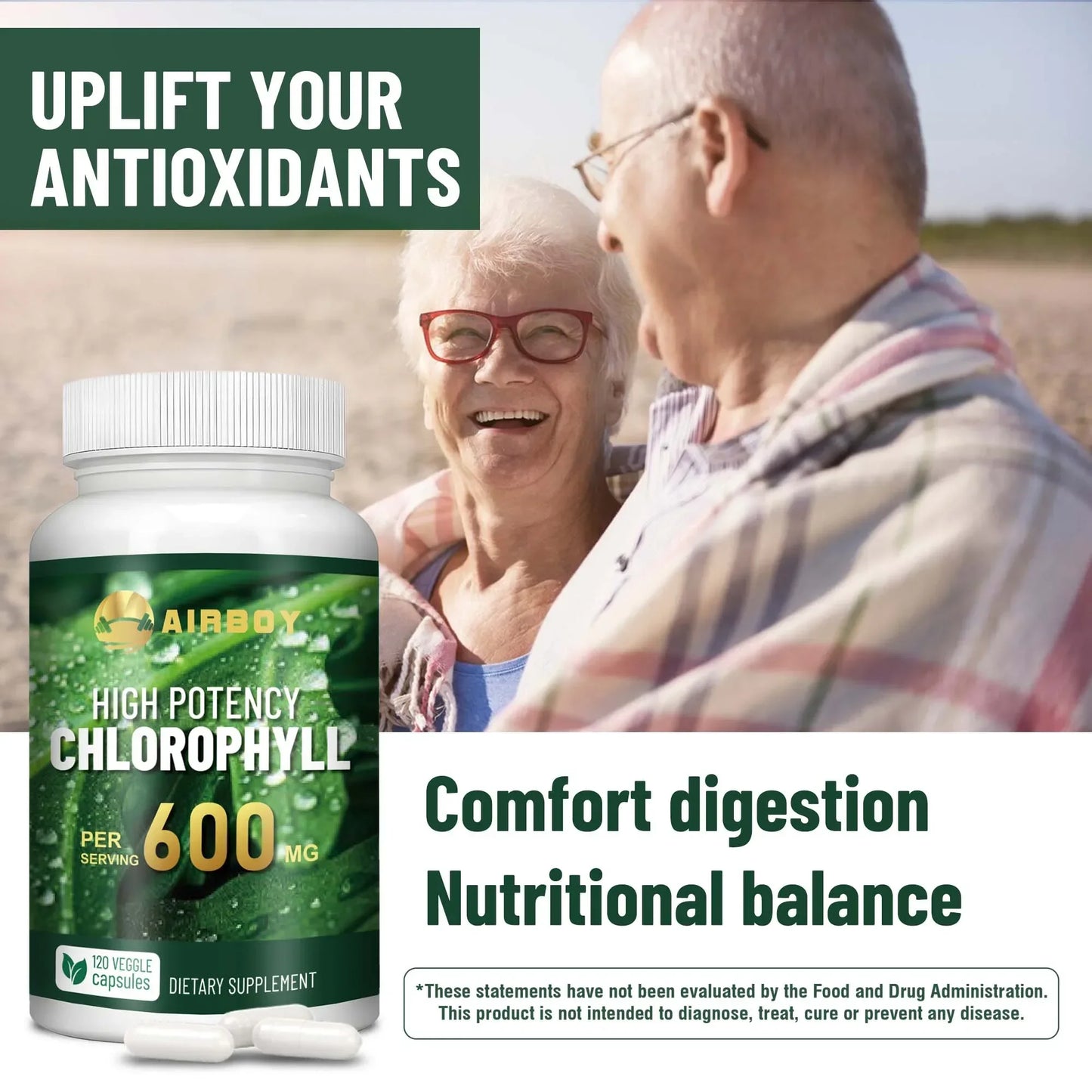Chlorophyll Supplement 600mg - Boosts The Immune System, Improves Skin, Enhances Digestion, and Slows Down Aging - 120 Capsules