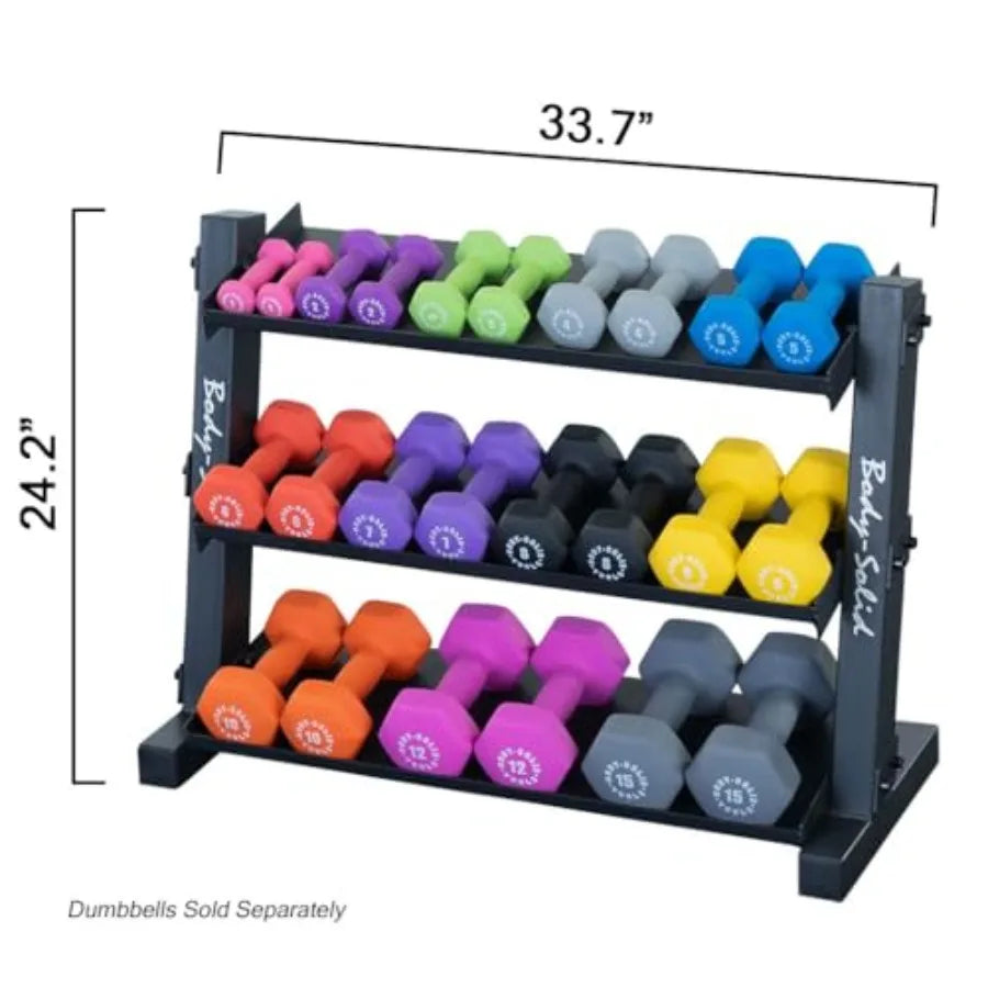 3-Tier Dumbbell Rack Storage for 12 Pairs Neoprene/Vinyl Dumbbells 1-15 lbs, Dumbell Weight Rack Stand Only, Commercial and Home