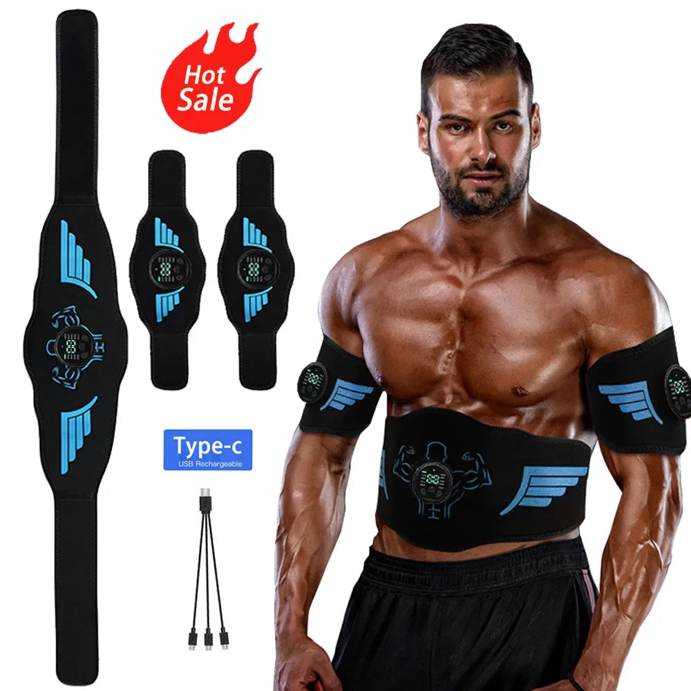 EMS Abdominal Toning Belt Muscle Toner Abs Trainer Electric USB Recharge Body Waist Massager Weight Loss Fitness Equipment Unisex