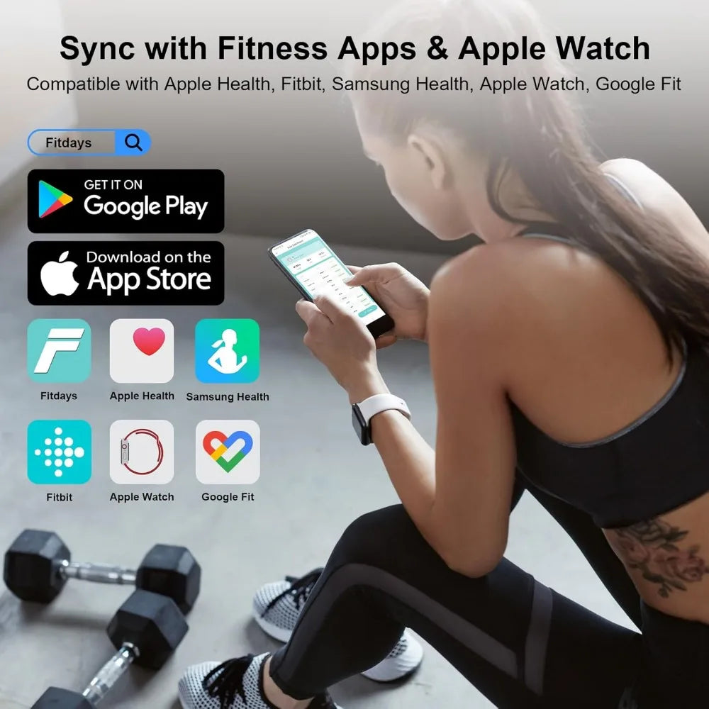 Smart Bluetooth Body Fat Scale - 15 Health Metrics, Heart Rate Monitor, Large Display, App Sync & Multi-User Support