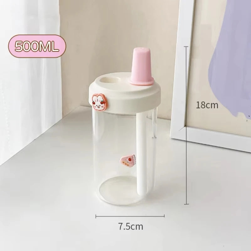 Large Capacity Pearl Milk Tea Glass Cup with Straw, Simple Design Plastic Water Bottle, Casual Style Drinkware for Daily Use