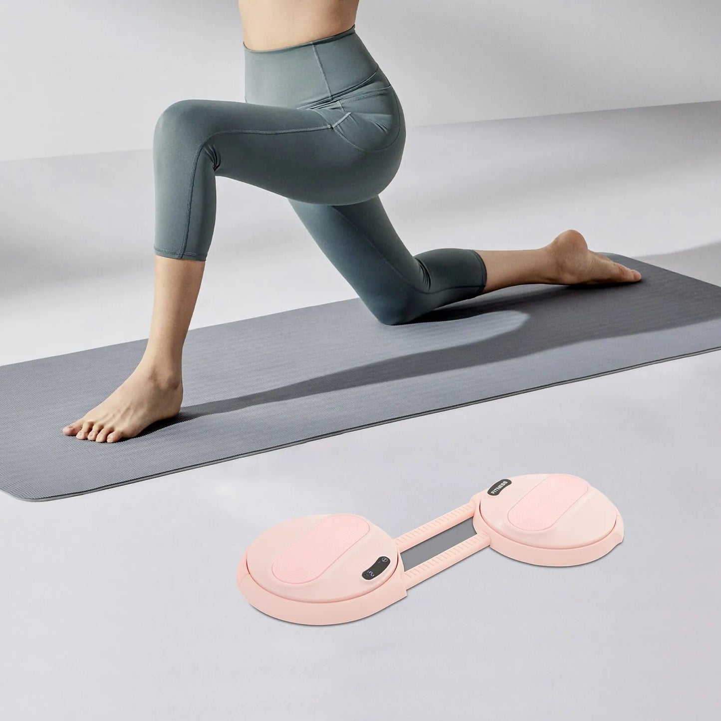 Adjustable Pink Ab Twister Board with LCD Screen & Resistance Ropes, 55-70cm Length Adjustment, Core Workout Equipment for Gym