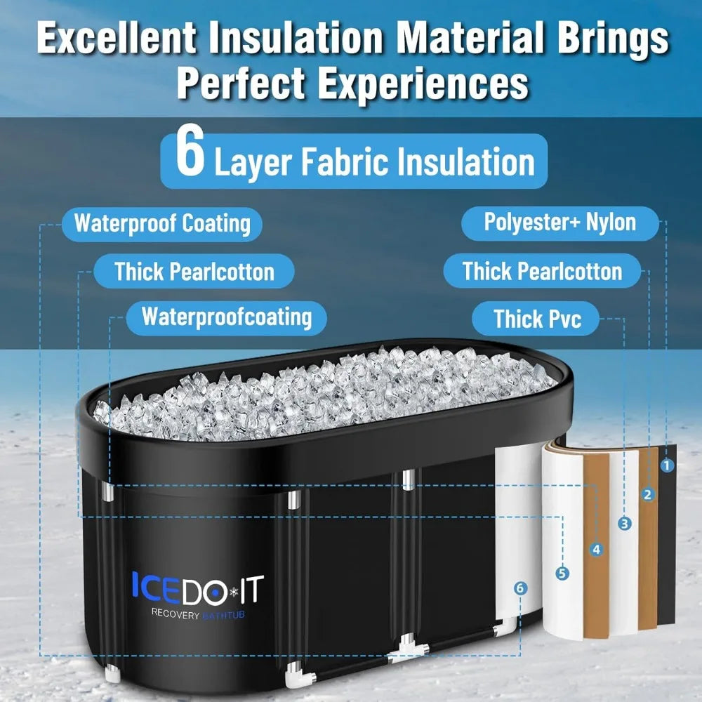 Upgrade 129 Gal XL Large Oval Ice Bath Tub for Athletes, Collapsible Cold Plunge Tub-Multiple Layered for Post-Exercise Recovery