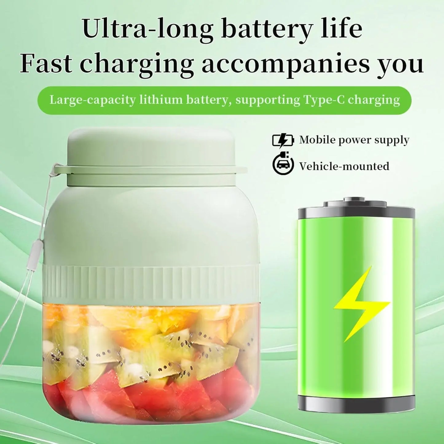 Portable Rechargeable Blender for Smoothies & Shakes - Green, Compact for Office, Gym, Travel