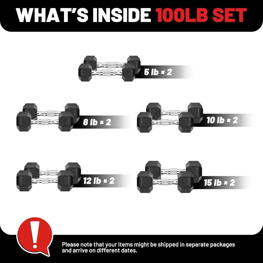 Hex Dumbbell Set 45550lb Rubber Encased Home Gym Dumbbells for Strength Training and Fitness Exercises Adjustable Hand Weights