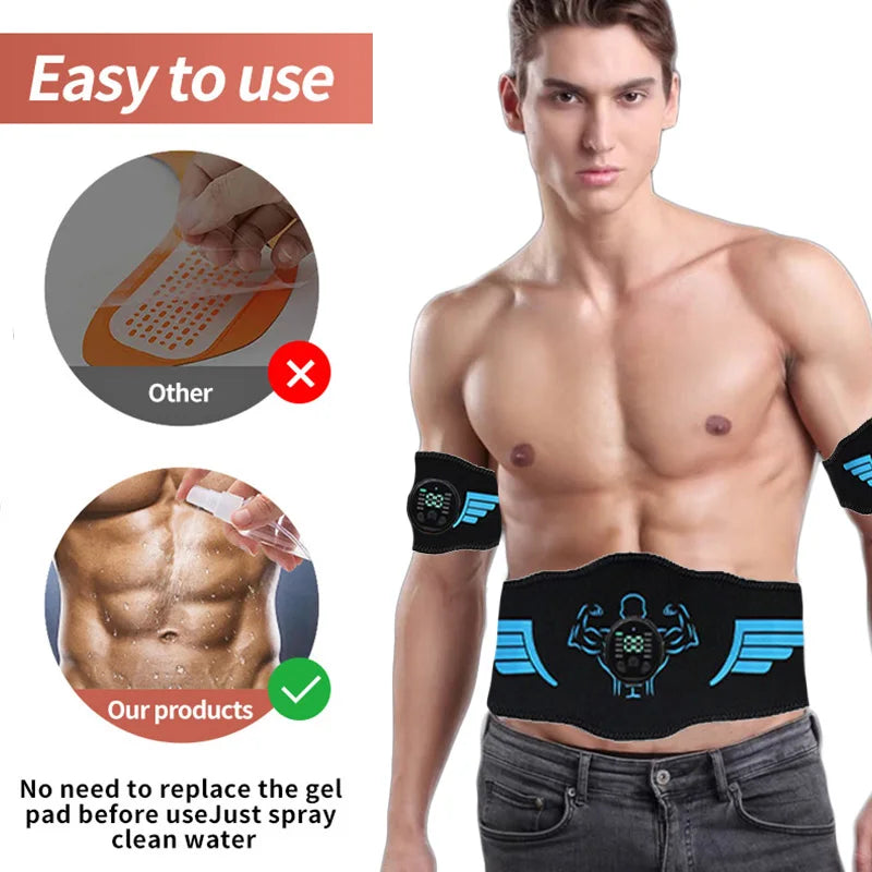 EMS Abdominal Toning Belt Muscle Toner Abs Trainer Electric USB Recharge Body Waist Massager Weight Loss Fitness Equipment Unisex