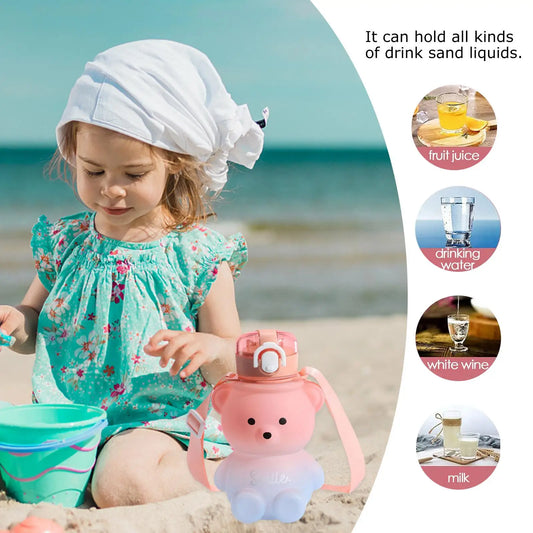 800ml Novelty Drinking Bottle Large Capacity Kawaii Bear Straw Bottle Insulated Water Bottle for Girls for School Outdoor Travel