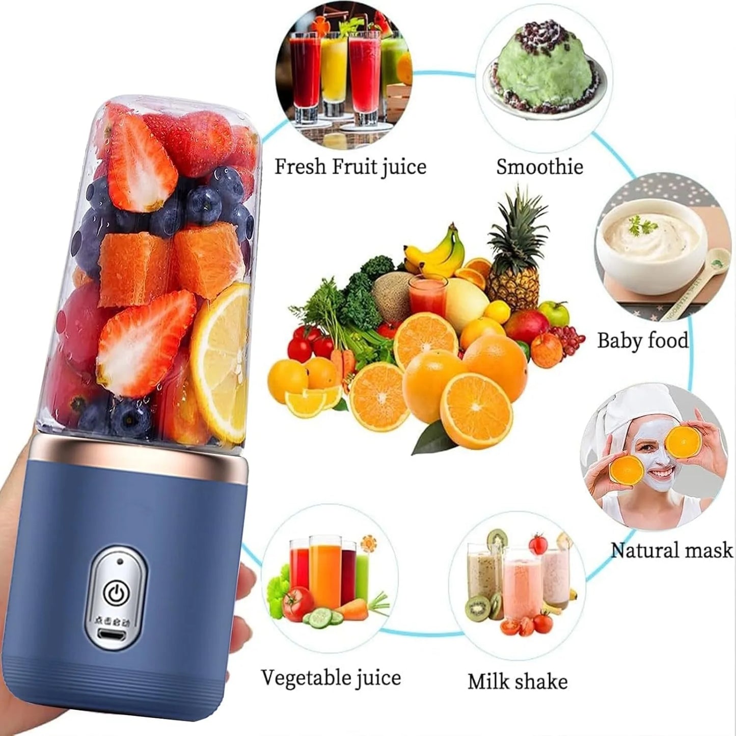 Portable Blender, Personal Mini Blender USB Rechargeable for Shakes and Smoothies, 400ML Portable Fruit Veggie Juicer Cup