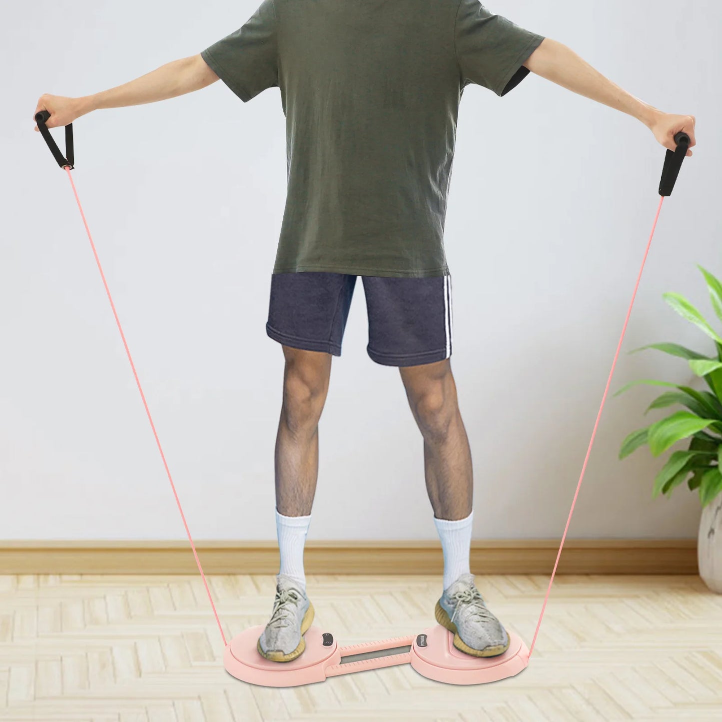 Adjustable Pink Ab Twister Board with LCD Screen & Resistance Ropes, 55-70cm Length Adjustment, Core Workout Equipment for Gym