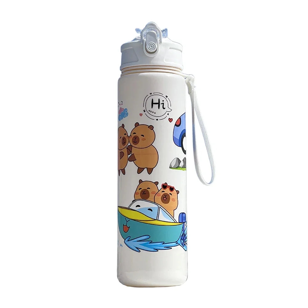 800ml Capybara Insulated Water Bottle W/ Straw & Handle Sport Portable Drinking Bottle Travel Water Cup for Boys Girls Daily Use