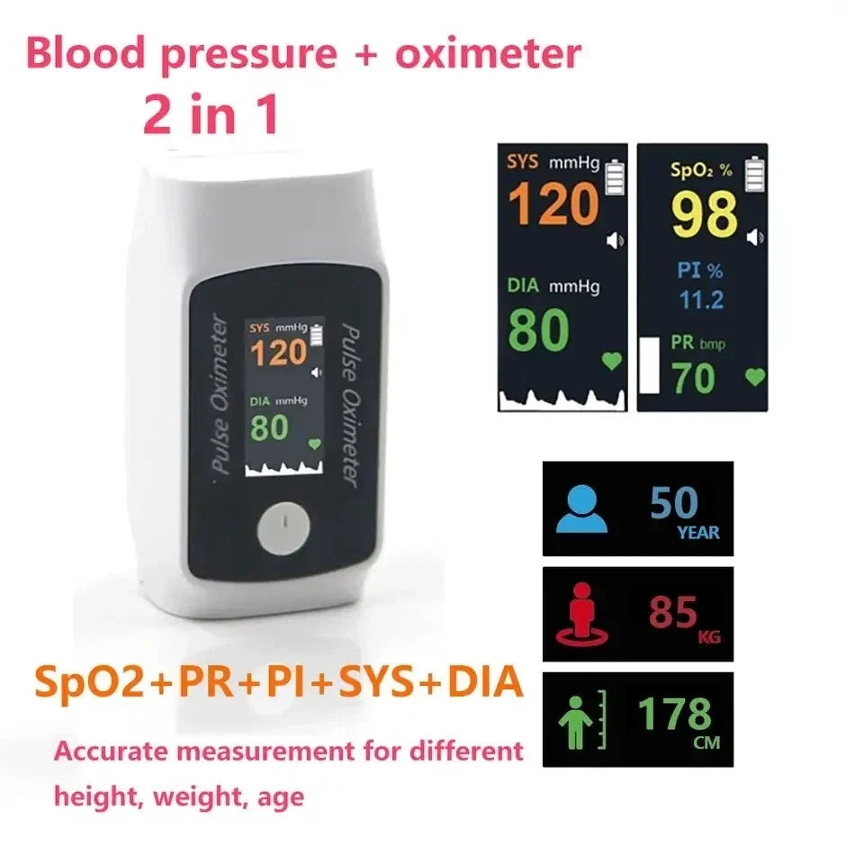 2 In 1 Dual Function Blood Oxygen and Blood Pressure Monitor, Intelligent Bluetooth Finger Pulse Oximeter+Blood Pressure Monitor