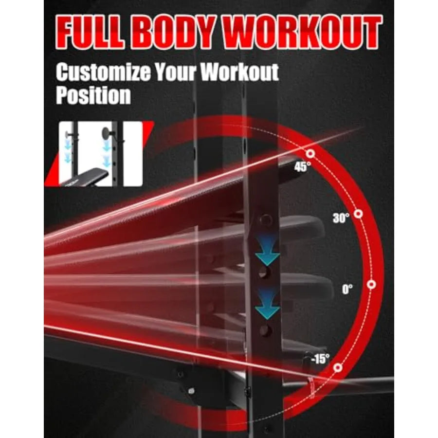 Standard Weight Bench Set with Squat Rack 600LBS Adjustable Bench Press Set with Leg Extension and Leg Curl Foldable Flat Incli