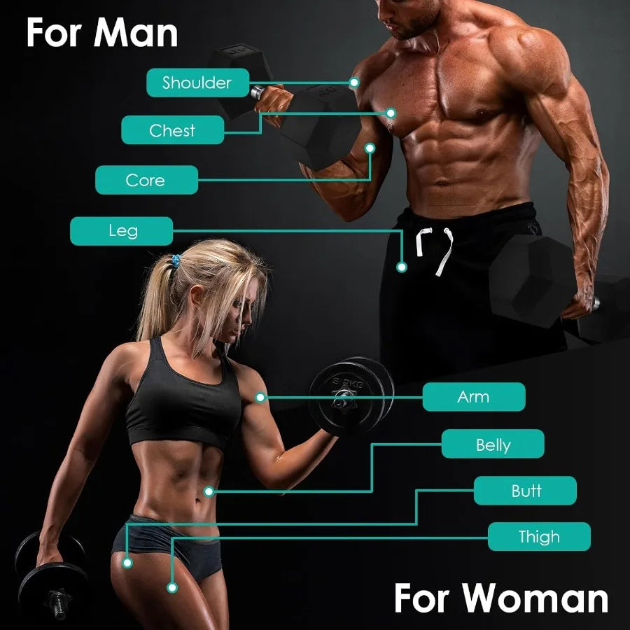 1 Pair 2Pcs 3085LB Rubber Coated Cast Iron Hex Dumbbells for Home Gym Strength Training and Fitness Exercises Durable Black Wei