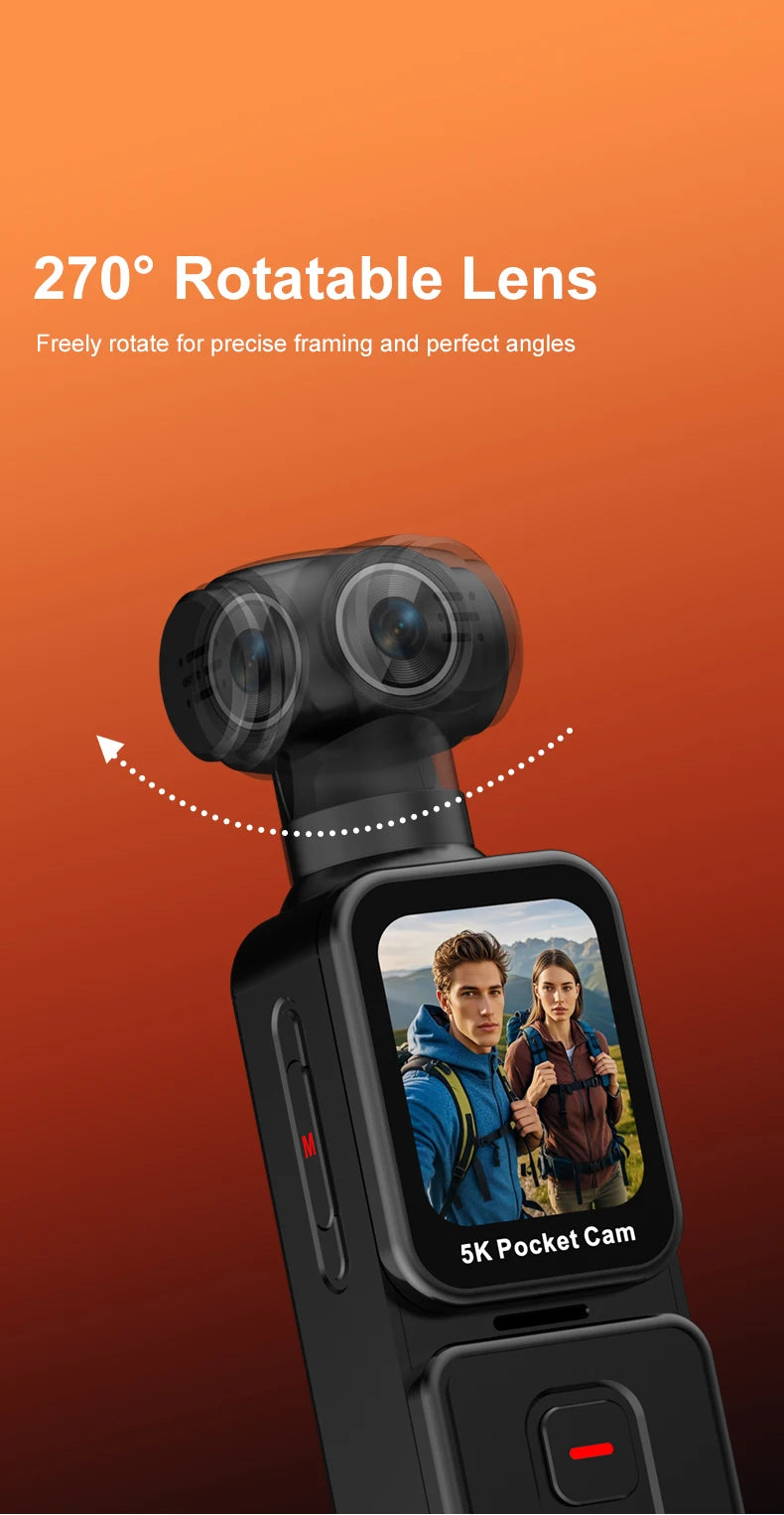 5K Pocket Action Camera Rotation Lens Quick Focus Sports Camcorder 1.69" Touch Screen Video Record Camera  Anti Shake