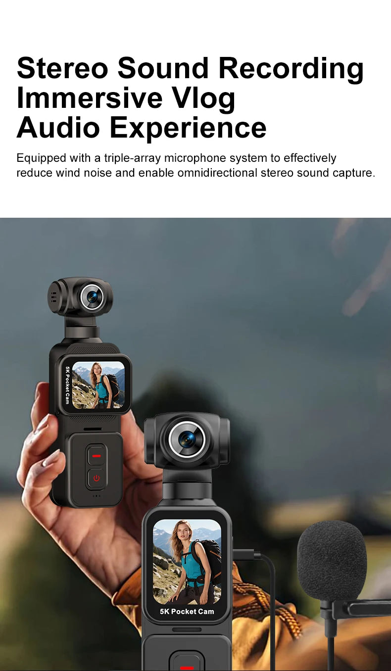 5K Pocket Action Camera Rotation Lens Quick Focus Sports Camcorder 1.69" Touch Screen Video Record Camera  Anti Shake