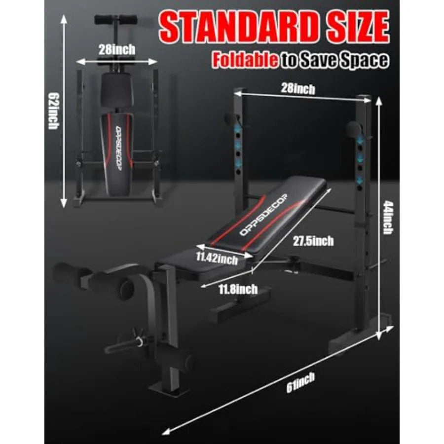 Standard Weight Bench Set with Squat Rack 600LBS Adjustable Bench Press Set with Leg Extension and Leg Curl Foldable Flat Incli