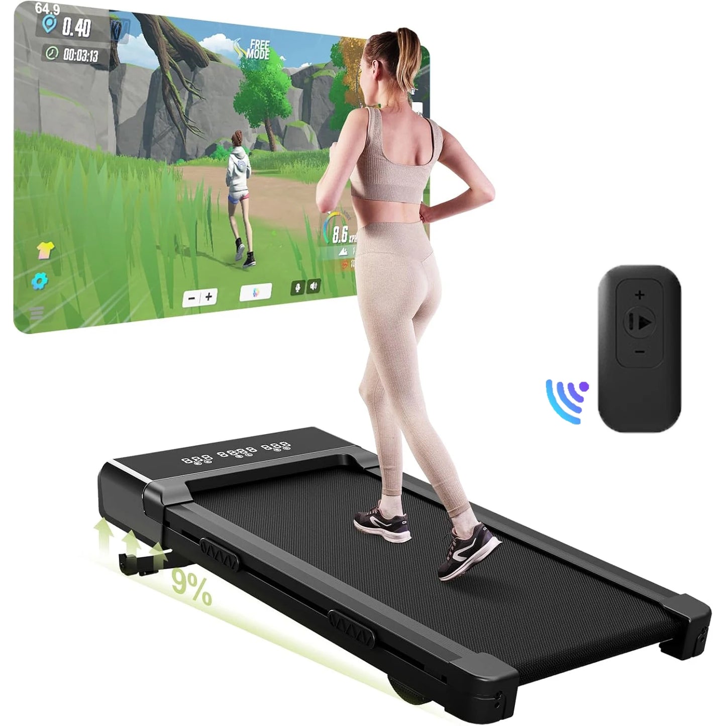Foldable Treadmill 9% Incline 3.8mph/6kph Walking Pad for Home Treadmills LCD Screen APP Monitoring 3.0HP Motor Exercise Machine