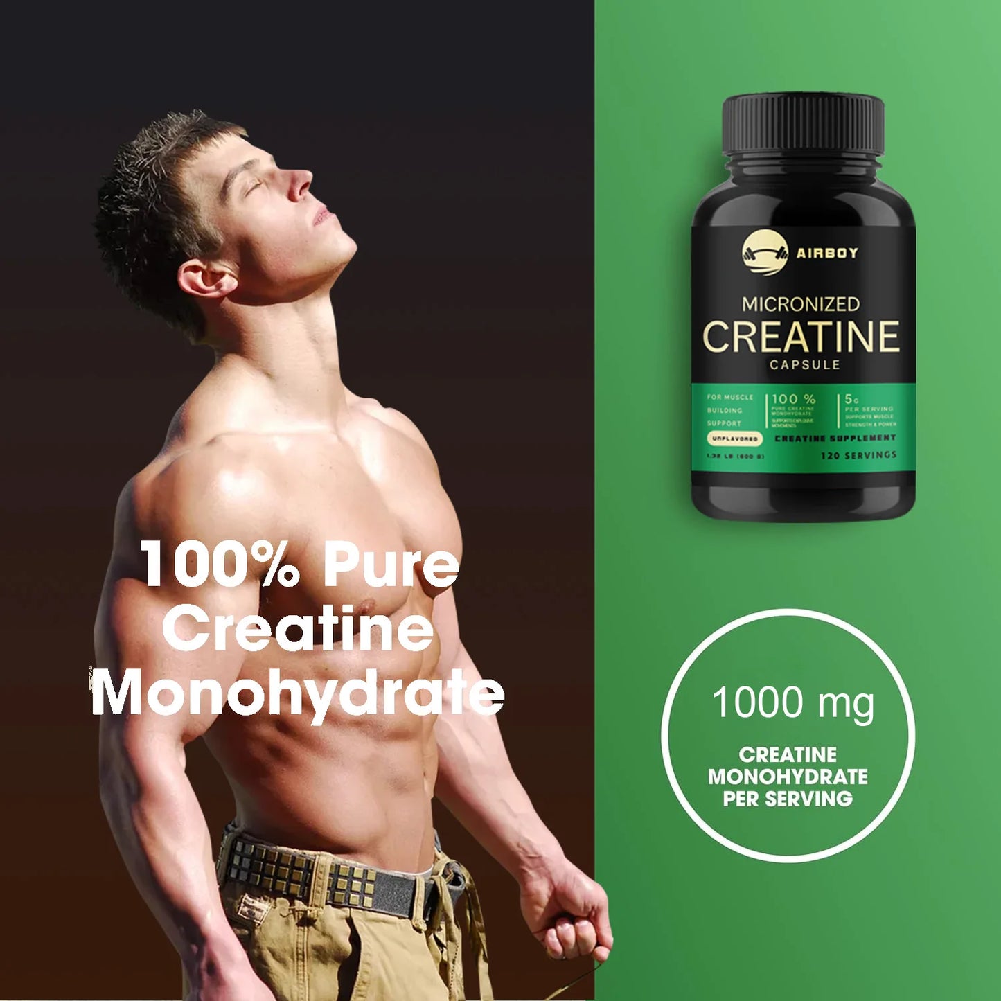 Micronized Creatine Capsules - Build Muscle & Enhance Performance for Muscle Endurance - 120 Capsules