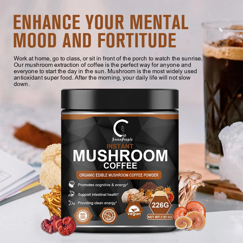 GPGP GreenPeople 226G Lion's Mane Mushroom Coffee with Reishi,Cordyceps &Turkey Tail-Energy,Mental Clarity & Focus,Brain Booster