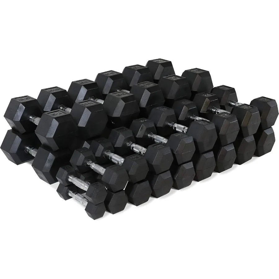 Rubber Coated Solid Steel Cast-Iron Pair Dumbbells, Rubber Hex Dumbbells, Hex Weights Dumbbells for Muscle Toning, Full Body Wor