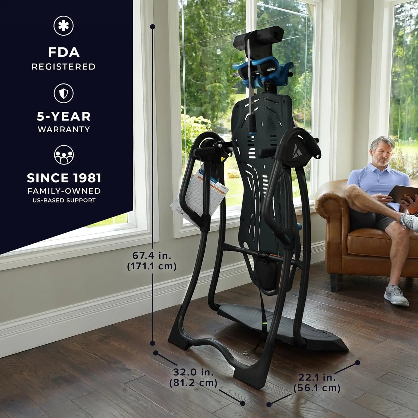 2025-hotFitSpine LX9 Inversion Table, Deluxe Easy-Reach Ankle Lock, Decompression Surface，UL Safety Certified,Heavy-Duty 300 lb