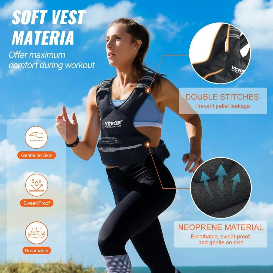 Adjustable Weighted Vest, 11-20lb Weight Vest with 6 Ironsand Weights and Reflective Stripe, Workout Equipment for Strength Trai