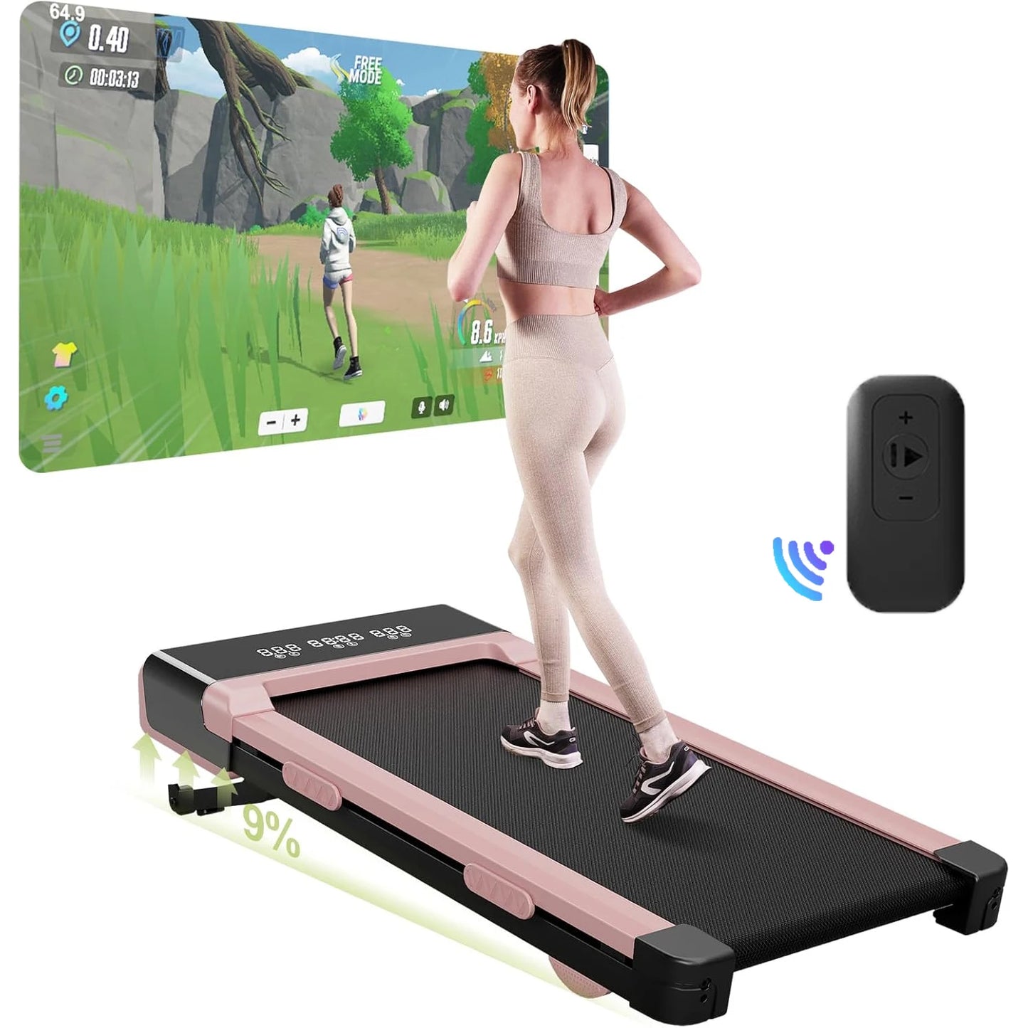 Foldable Treadmill 9% Incline 3.8mph/6kph Walking Pad for Home Treadmills LCD Screen APP Monitoring 3.0HP Motor Exercise Machine