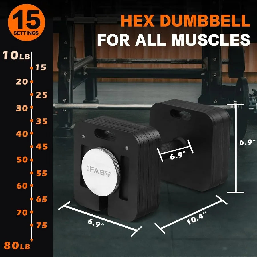 9 in 1 Free Adjustable Dumbbell Set with Multiweight Options up to 80LB for FullBody Home Gym Workouts QuickLock Design with An