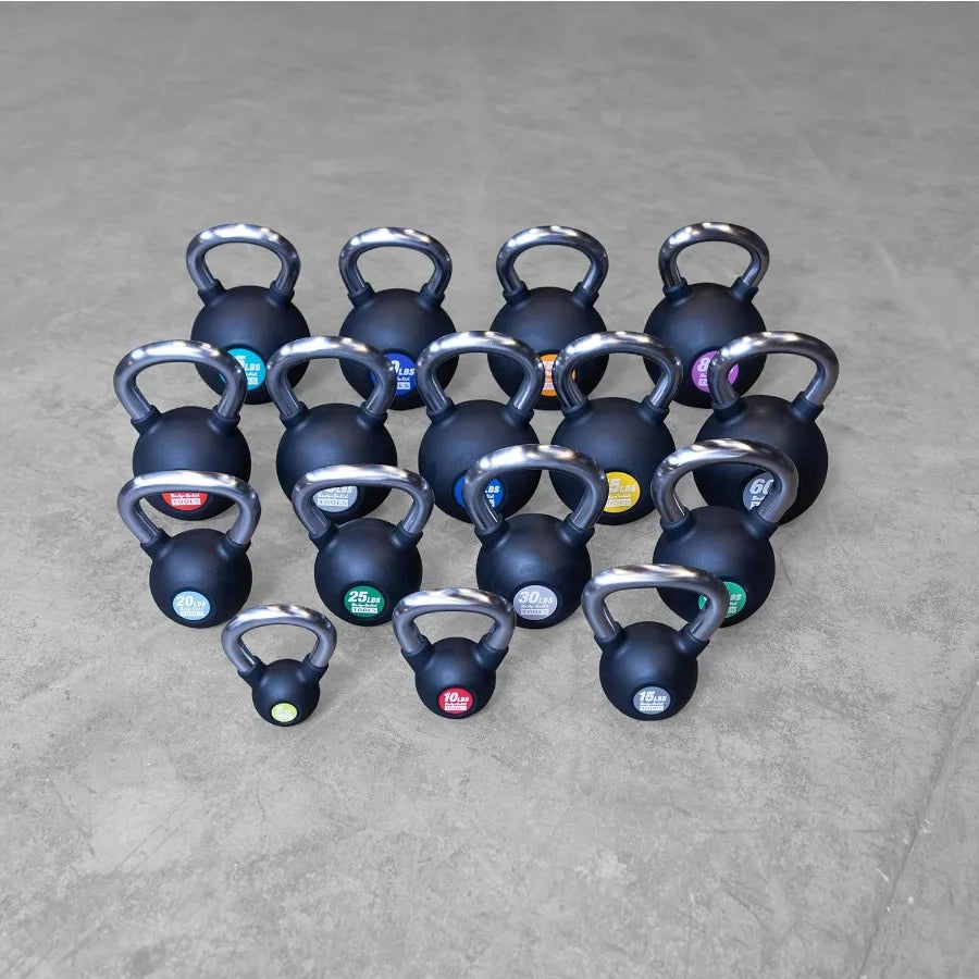 Cast Iron Kettlebells 65 lbs with Rubber Coated Colored Weight and Non-Slip Handle, Kettlebell for Strength Training Home and Co